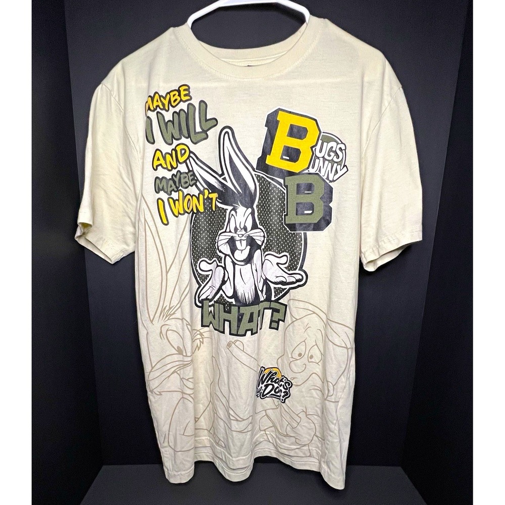 Looney Tunes Bugs Bunny Men's White Graphic Print Crew Neck T-Shirt Size L
